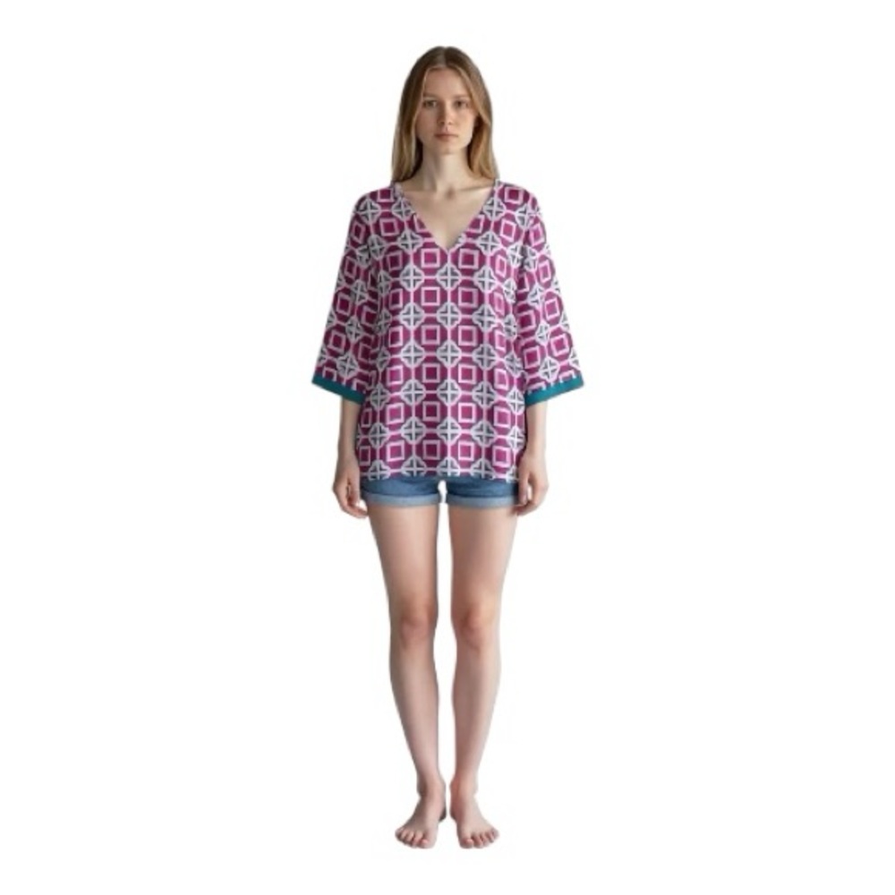 ALL FOR COLOR woman's size medium M 100% cotton geometric swimsuit coverup top